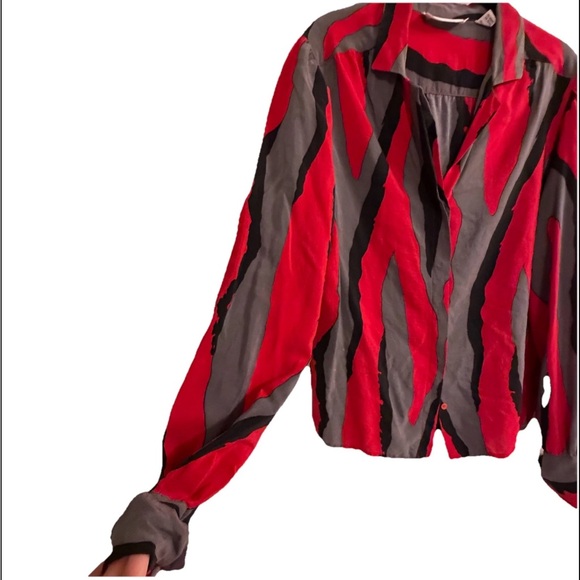 Vintage Balenciaga 100% Silk Abstract Print Button Front Blouse Size 12 - Picture 5 of 8